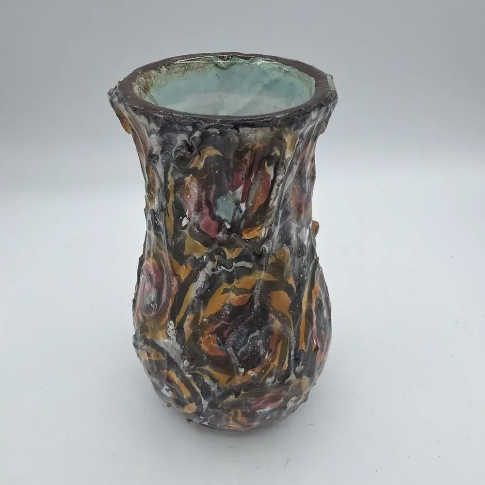 Fratelli Piscitello Italy Ceramic Abstract Vase Circa 1960s MCM 3D Texture